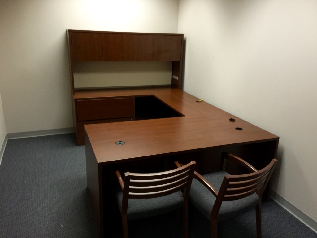 Used Walnut U-Shaped Desk and Hutch with Chairs