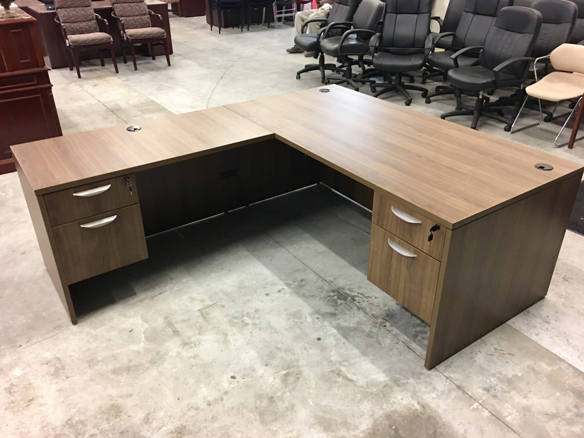 L-Shaped Desk with Two Pedestals