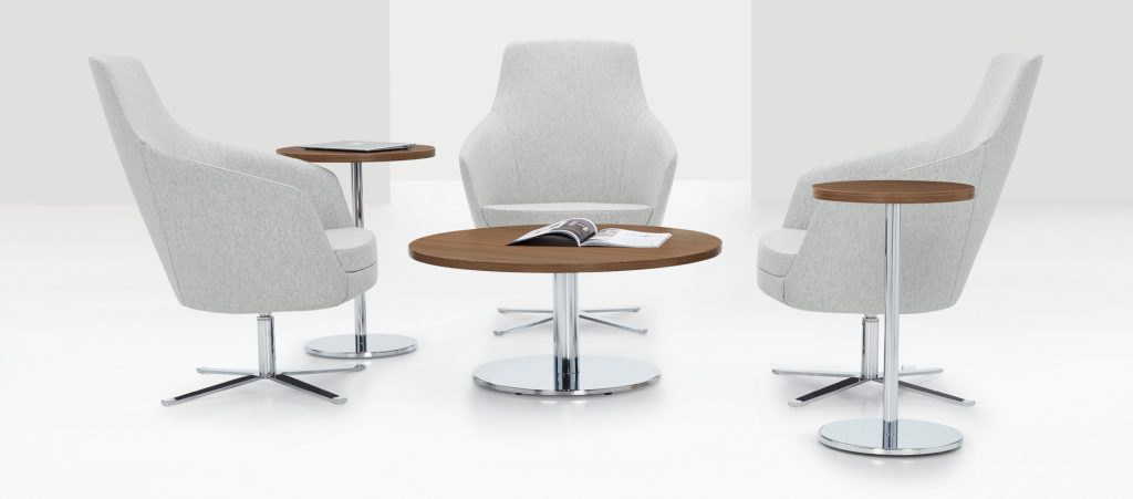 Three modern shell chairs for waiting area - modern office furniture custom solutions and options