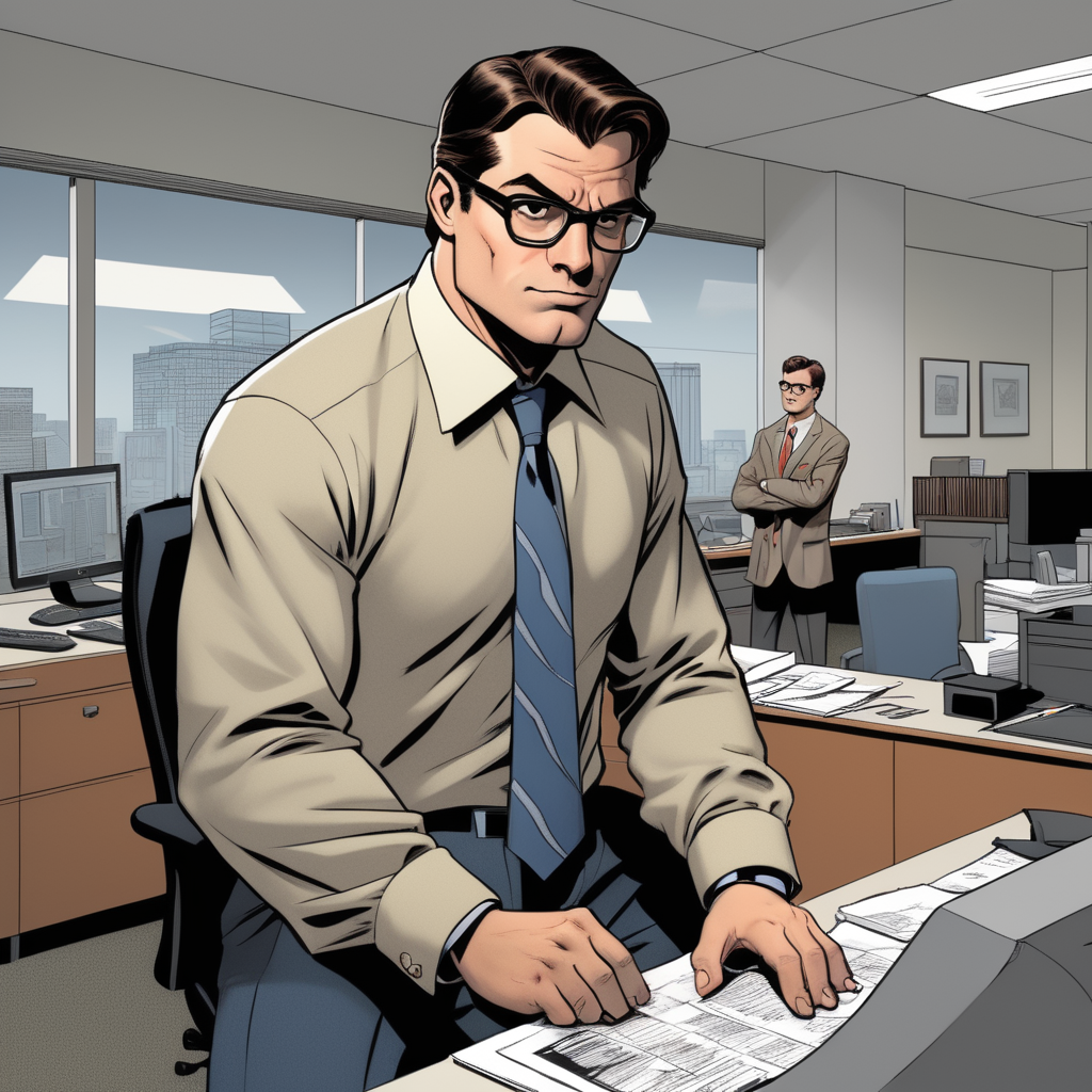 Be the hero of your office space - image shows hero built man with a clark kent look or style, Comic book, Houston Texas office Solutions