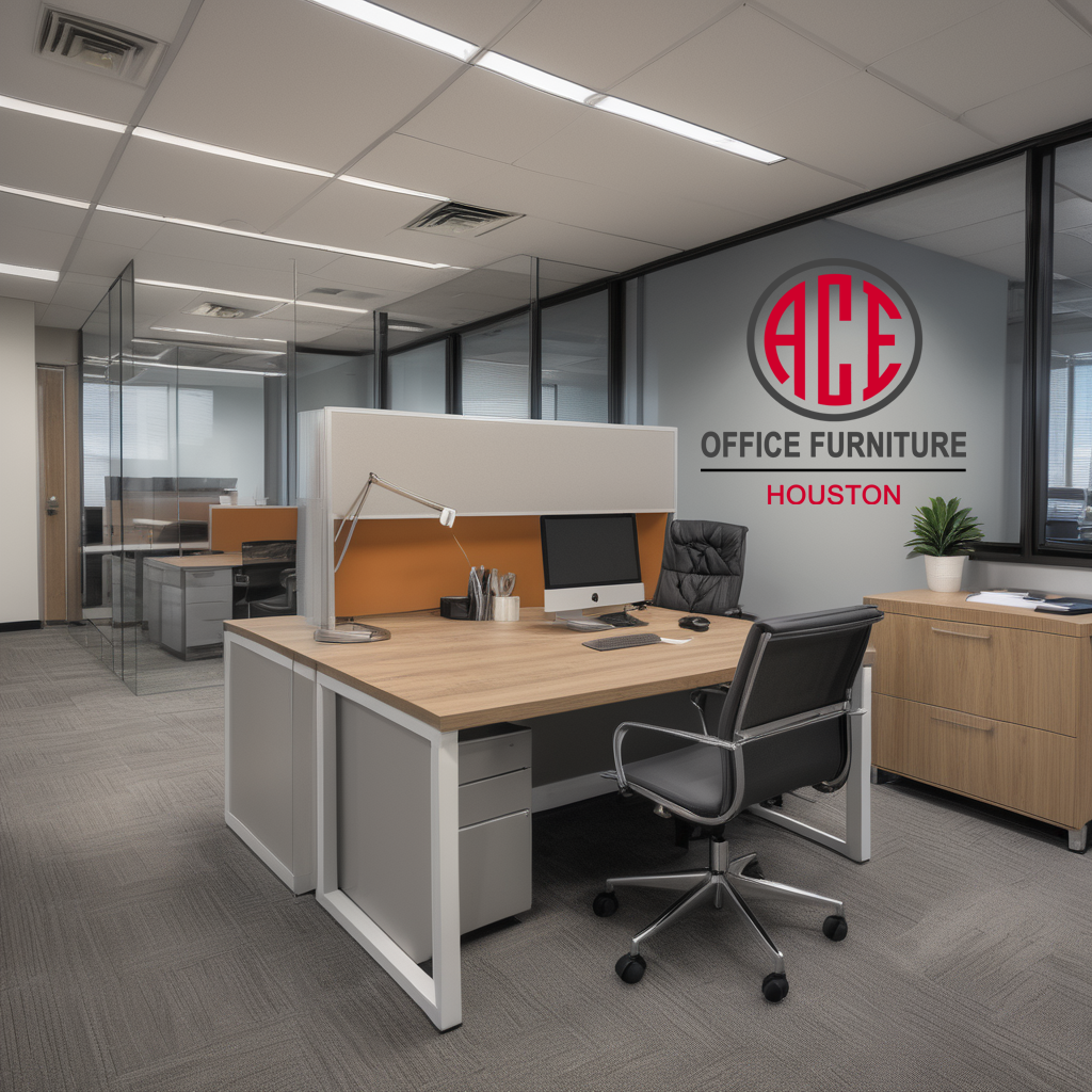 ace office furniture houston logo on the wall and modern clean office chairs and desks