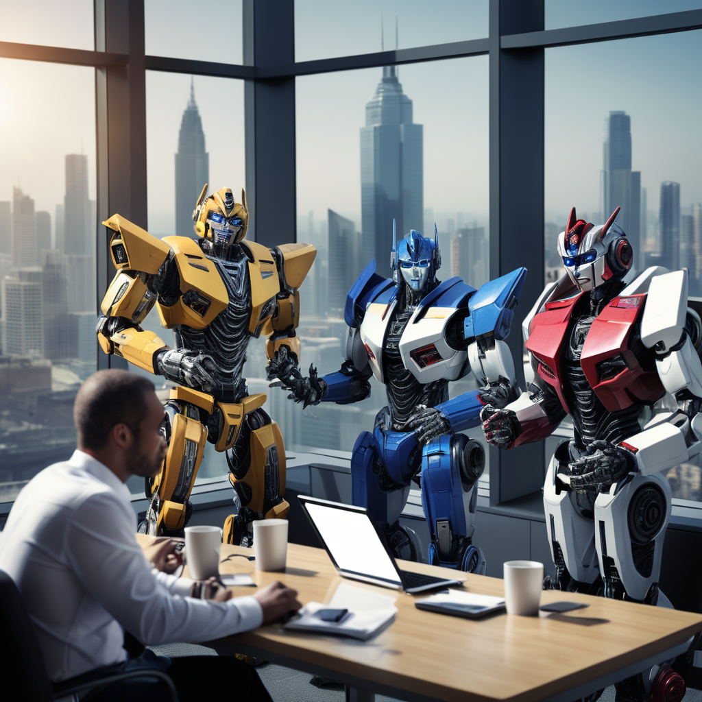 Transform your office - image shows transformers standing in a modern Houston texas business office